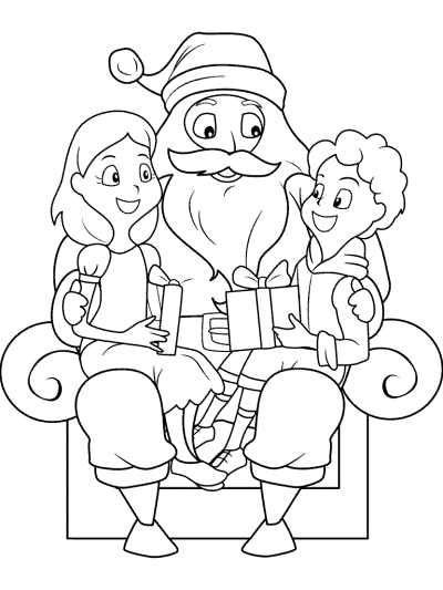 dibujo colorear papa noel y niños